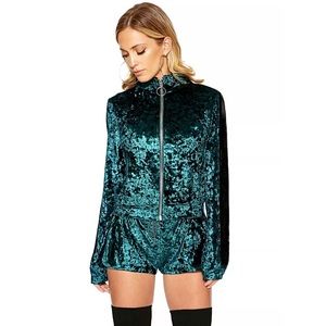 Naked Wardrobe Short Velvet Emerald Track Suit Set